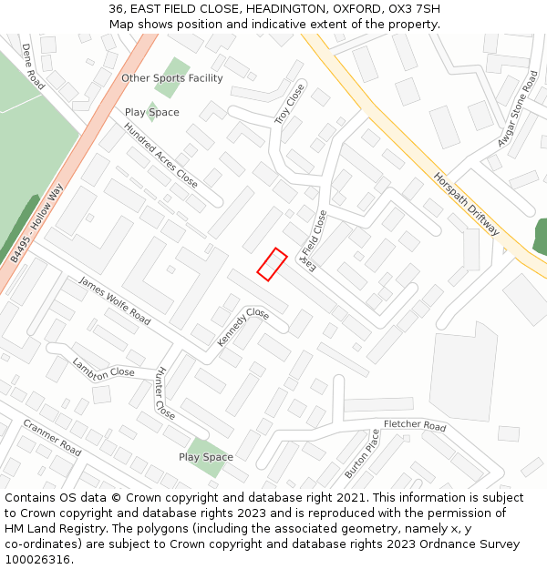 36, EAST FIELD CLOSE, HEADINGTON, OXFORD, OX3 7SH: Location map and indicative extent of plot