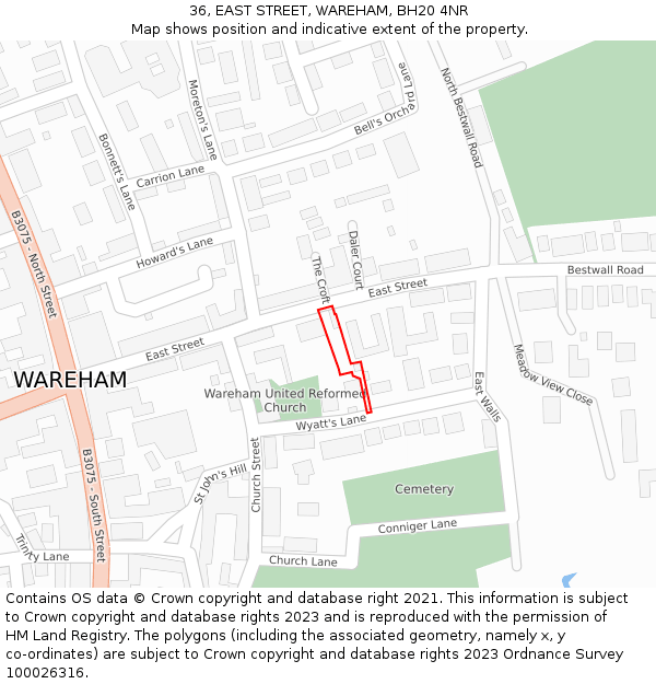 36, EAST STREET, WAREHAM, BH20 4NR: Location map and indicative extent of plot