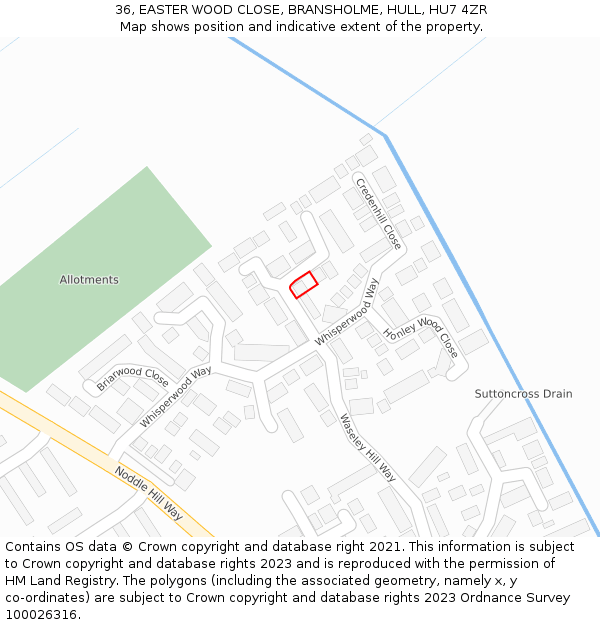 36, EASTER WOOD CLOSE, BRANSHOLME, HULL, HU7 4ZR: Location map and indicative extent of plot