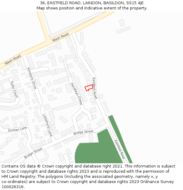 36, EASTFIELD ROAD, LAINDON, BASILDON, SS15 4JE: Location map and indicative extent of plot