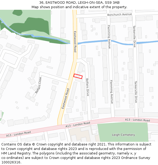 36, EASTWOOD ROAD, LEIGH-ON-SEA, SS9 3AB: Location map and indicative extent of plot