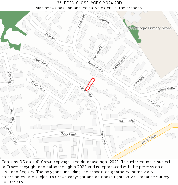 36, EDEN CLOSE, YORK, YO24 2RD: Location map and indicative extent of plot