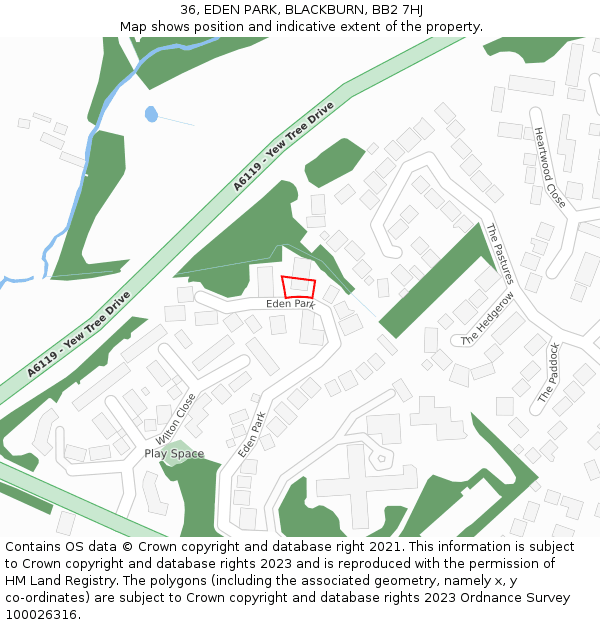 36, EDEN PARK, BLACKBURN, BB2 7HJ: Location map and indicative extent of plot