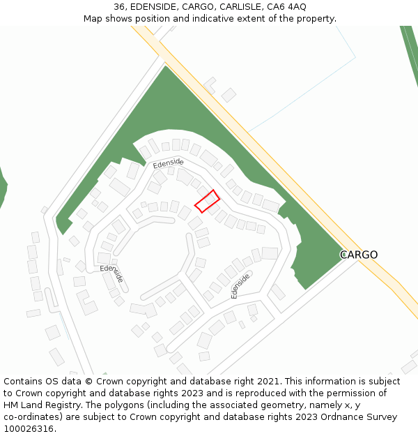 36, EDENSIDE, CARGO, CARLISLE, CA6 4AQ: Location map and indicative extent of plot