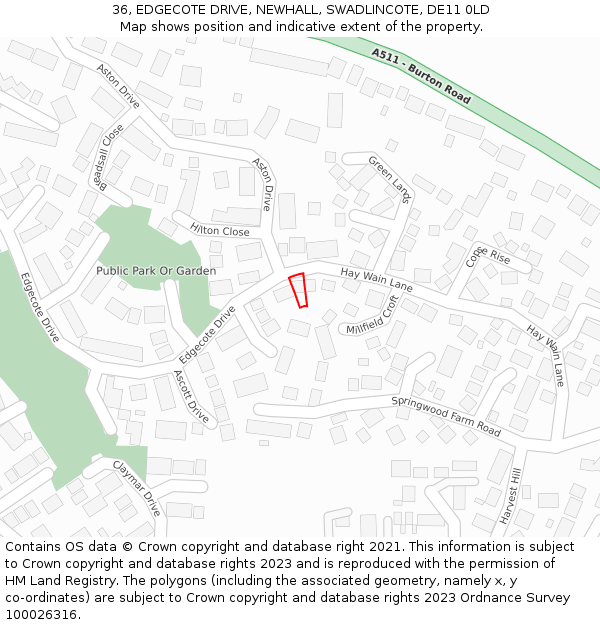 36, EDGECOTE DRIVE, NEWHALL, SWADLINCOTE, DE11 0LD: Location map and indicative extent of plot