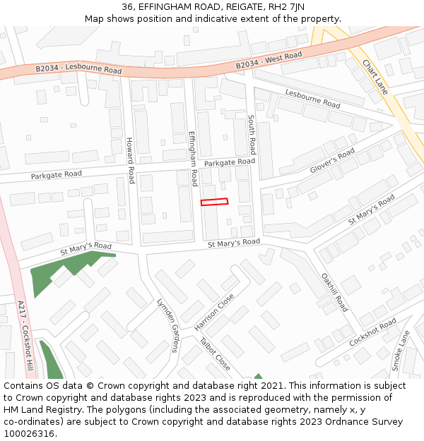 36, EFFINGHAM ROAD, REIGATE, RH2 7JN: Location map and indicative extent of plot