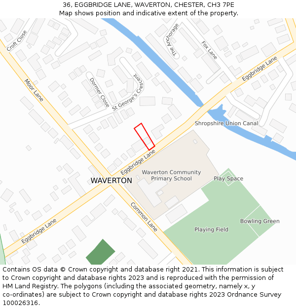 36, EGGBRIDGE LANE, WAVERTON, CHESTER, CH3 7PE: Location map and indicative extent of plot