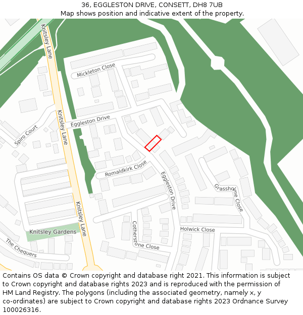 36, EGGLESTON DRIVE, CONSETT, DH8 7UB: Location map and indicative extent of plot