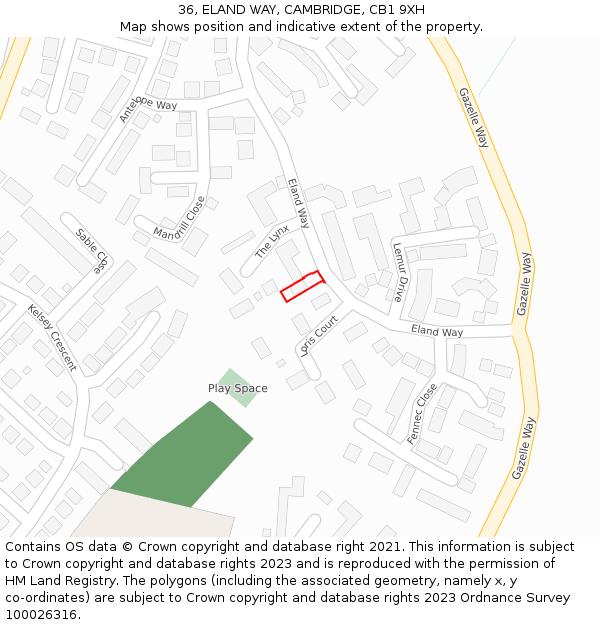 36, ELAND WAY, CAMBRIDGE, CB1 9XH: Location map and indicative extent of plot