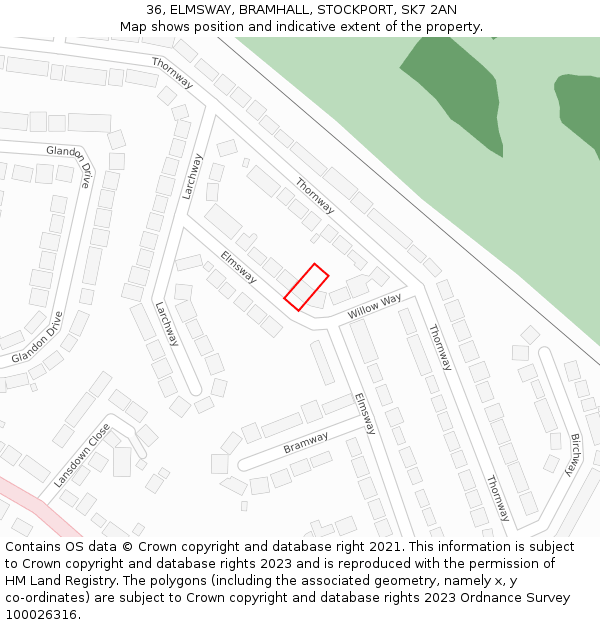 36, ELMSWAY, BRAMHALL, STOCKPORT, SK7 2AN: Location map and indicative extent of plot