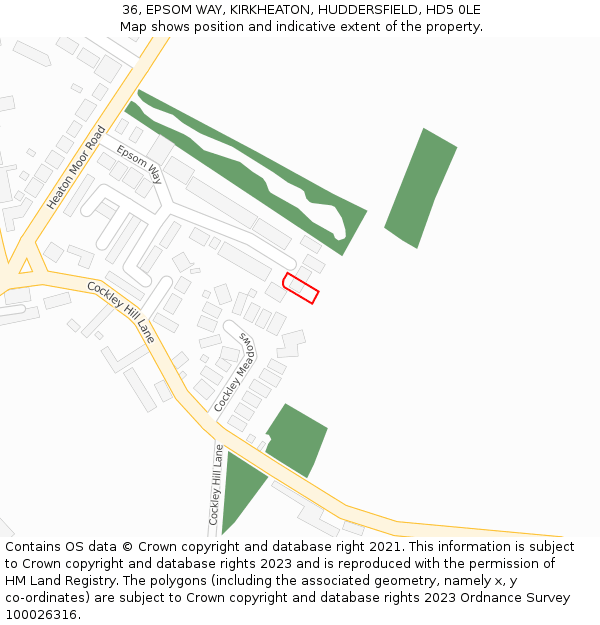 36, EPSOM WAY, KIRKHEATON, HUDDERSFIELD, HD5 0LE: Location map and indicative extent of plot