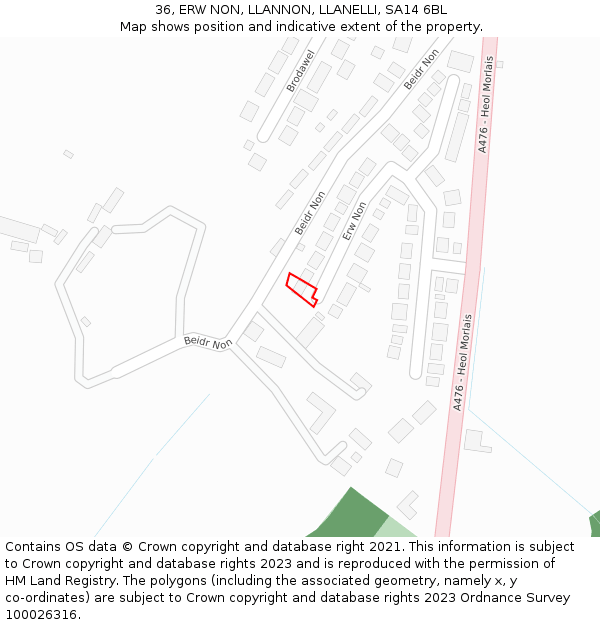 36, ERW NON, LLANNON, LLANELLI, SA14 6BL: Location map and indicative extent of plot