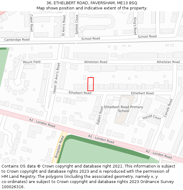 36, ETHELBERT ROAD, FAVERSHAM, ME13 8SQ: Location map and indicative extent of plot