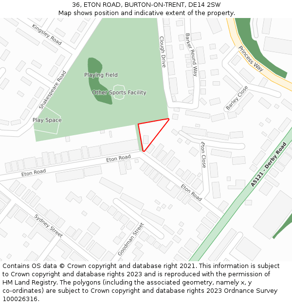 36, ETON ROAD, BURTON-ON-TRENT, DE14 2SW: Location map and indicative extent of plot