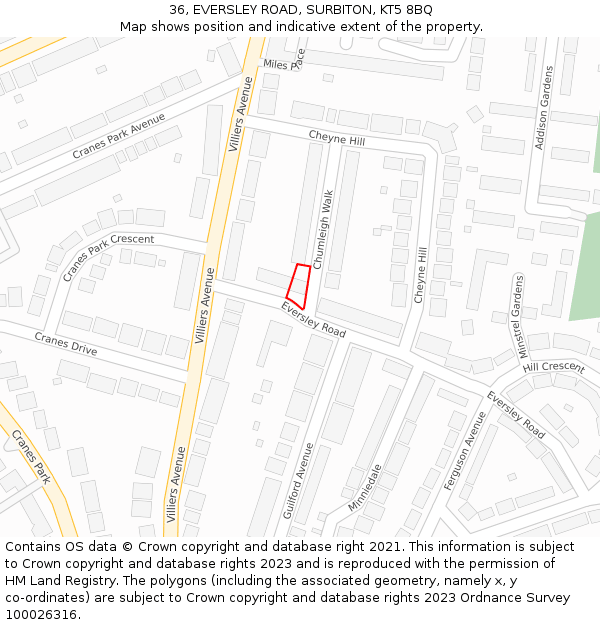 36, EVERSLEY ROAD, SURBITON, KT5 8BQ: Location map and indicative extent of plot