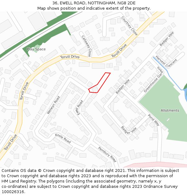 36, EWELL ROAD, NOTTINGHAM, NG8 2DE: Location map and indicative extent of plot