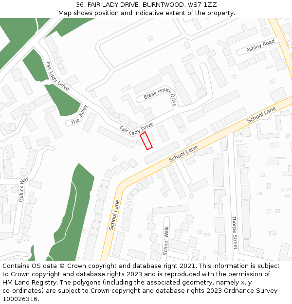 36, FAIR LADY DRIVE, BURNTWOOD, WS7 1ZZ: Location map and indicative extent of plot