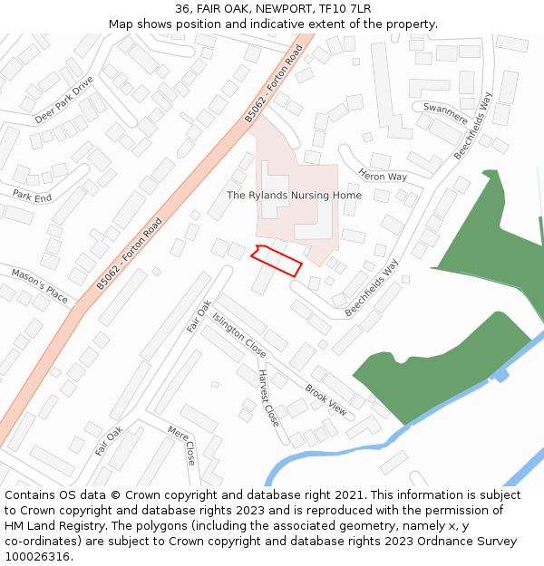 36, FAIR OAK, NEWPORT, TF10 7LR: Location map and indicative extent of plot