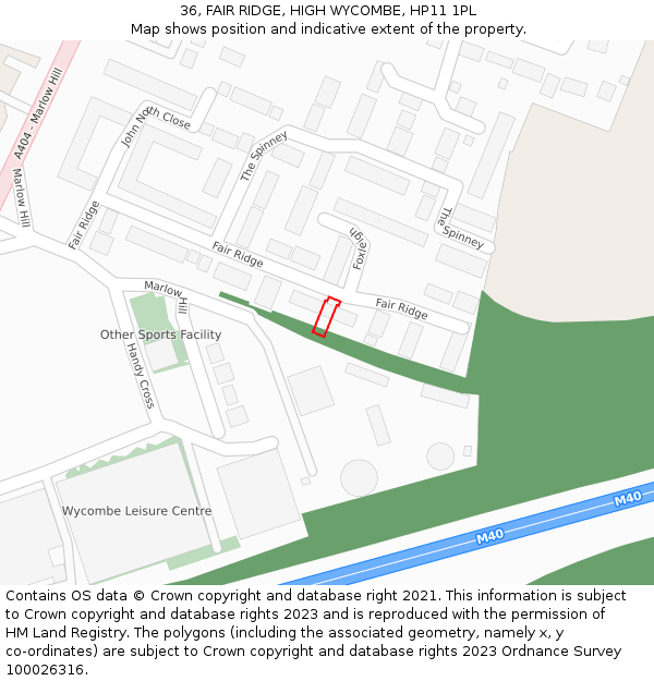 36, FAIR RIDGE, HIGH WYCOMBE, HP11 1PL: Location map and indicative extent of plot