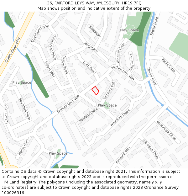 36, FAIRFORD LEYS WAY, AYLESBURY, HP19 7FQ: Location map and indicative extent of plot