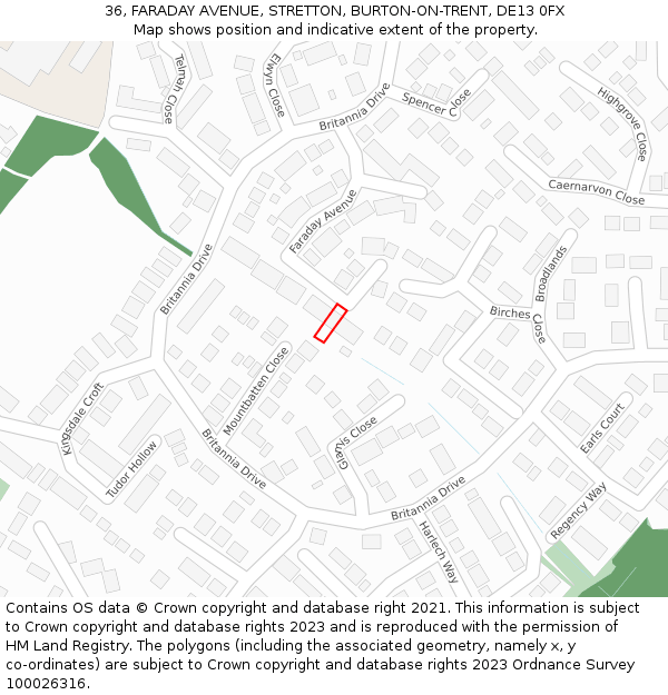 36, FARADAY AVENUE, STRETTON, BURTON-ON-TRENT, DE13 0FX: Location map and indicative extent of plot