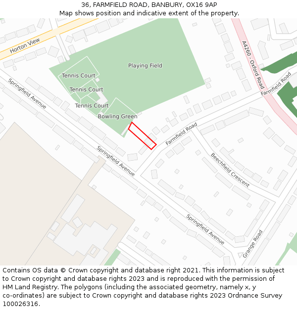 36, FARMFIELD ROAD, BANBURY, OX16 9AP: Location map and indicative extent of plot