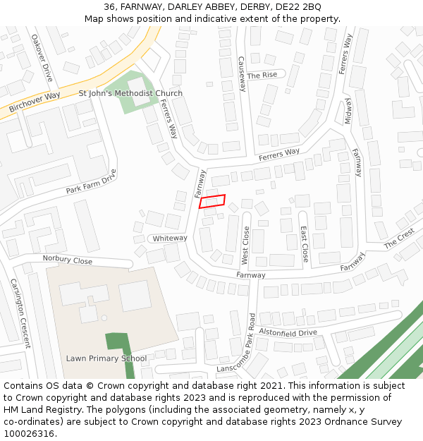 36, FARNWAY, DARLEY ABBEY, DERBY, DE22 2BQ: Location map and indicative extent of plot