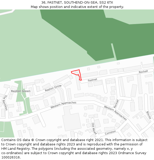 36, FASTNET, SOUTHEND-ON-SEA, SS2 6TX: Location map and indicative extent of plot