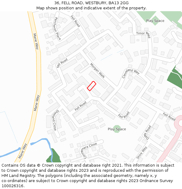 36, FELL ROAD, WESTBURY, BA13 2GG: Location map and indicative extent of plot