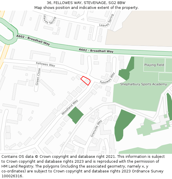 36, FELLOWES WAY, STEVENAGE, SG2 8BW: Location map and indicative extent of plot