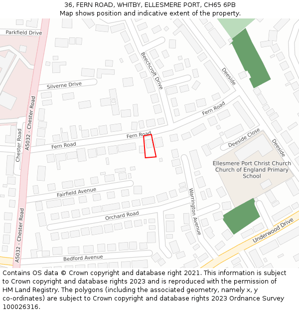 36, FERN ROAD, WHITBY, ELLESMERE PORT, CH65 6PB: Location map and indicative extent of plot