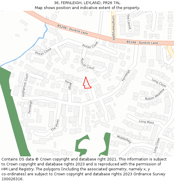 36, FERNLEIGH, LEYLAND, PR26 7AL: Location map and indicative extent of plot