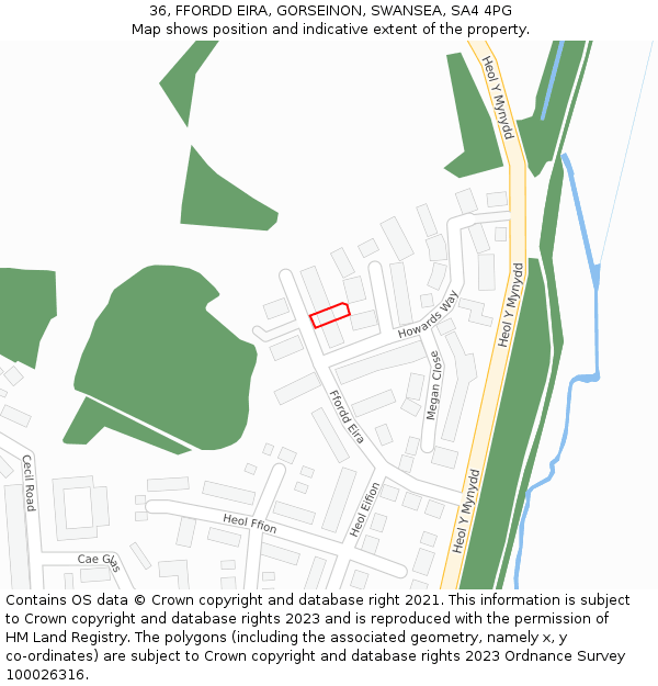 36, FFORDD EIRA, GORSEINON, SWANSEA, SA4 4PG: Location map and indicative extent of plot