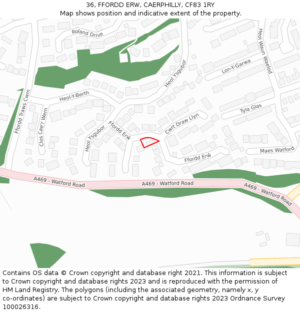 36, FFORDD ERW, CAERPHILLY, CF83 1RY: Location map and indicative extent of plot