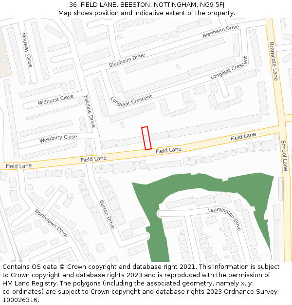 36, FIELD LANE, BEESTON, NOTTINGHAM, NG9 5FJ: Location map and indicative extent of plot