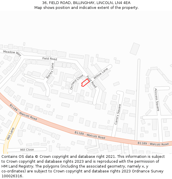 36, FIELD ROAD, BILLINGHAY, LINCOLN, LN4 4EA: Location map and indicative extent of plot