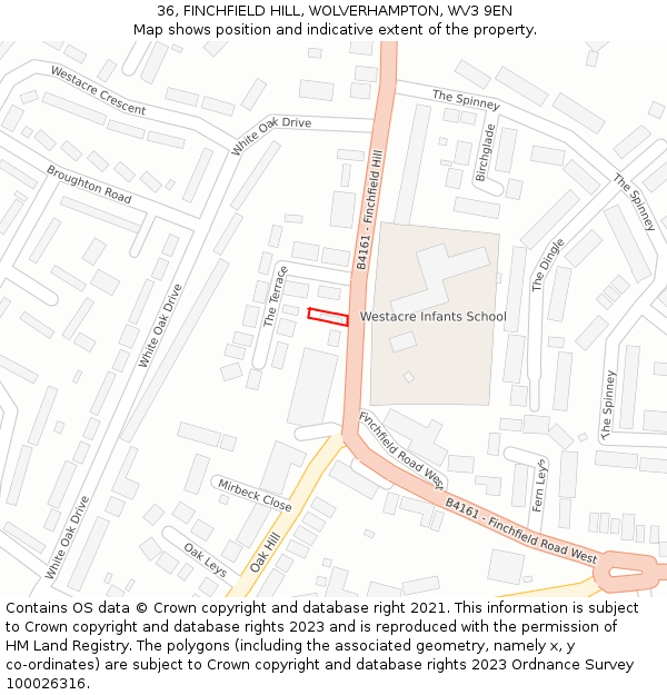 36, FINCHFIELD HILL, WOLVERHAMPTON, WV3 9EN: Location map and indicative extent of plot