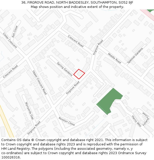 36, FIRGROVE ROAD, NORTH BADDESLEY, SOUTHAMPTON, SO52 9JF: Location map and indicative extent of plot