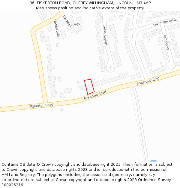 36, FISKERTON ROAD, CHERRY WILLINGHAM, LINCOLN, LN3 4AP: Location map and indicative extent of plot