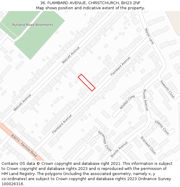 36, FLAMBARD AVENUE, CHRISTCHURCH, BH23 2NF: Location map and indicative extent of plot