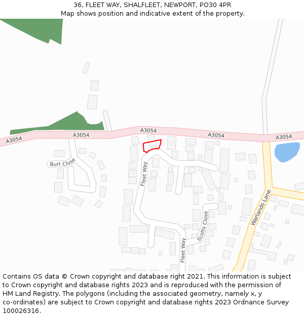 36, FLEET WAY, SHALFLEET, NEWPORT, PO30 4PR: Location map and indicative extent of plot