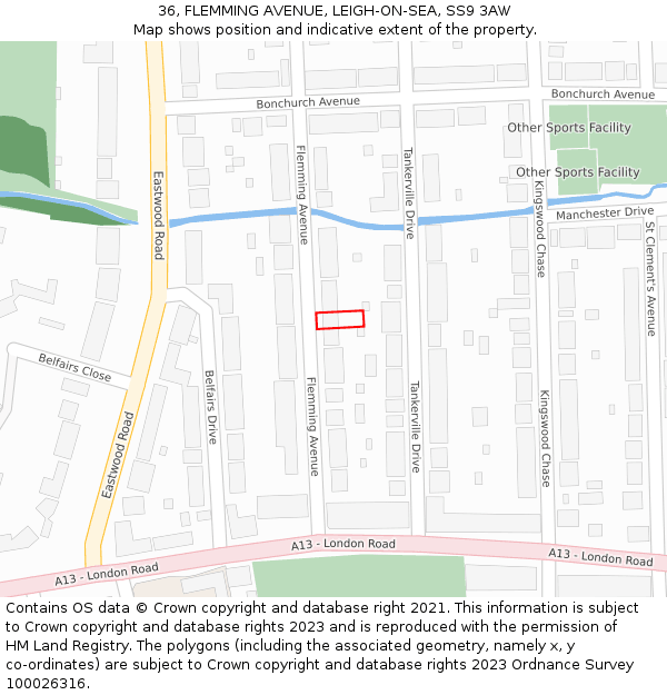 36, FLEMMING AVENUE, LEIGH-ON-SEA, SS9 3AW: Location map and indicative extent of plot