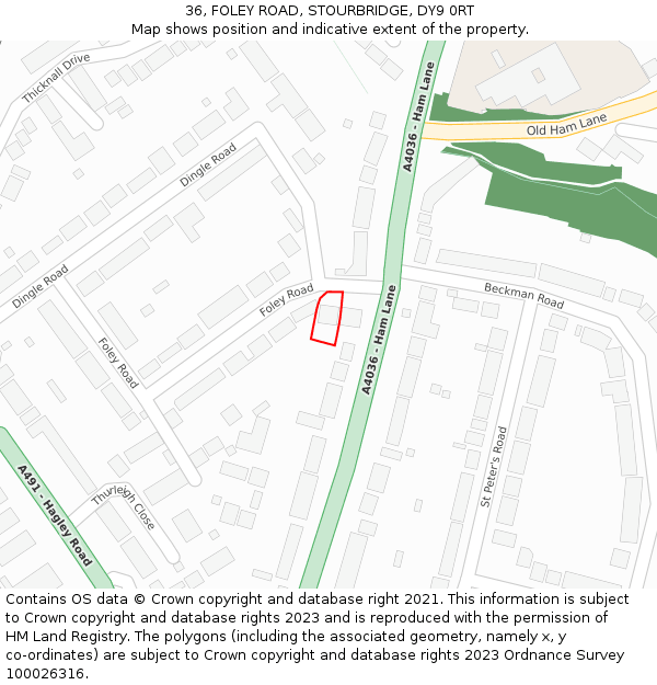 36, FOLEY ROAD, STOURBRIDGE, DY9 0RT: Location map and indicative extent of plot