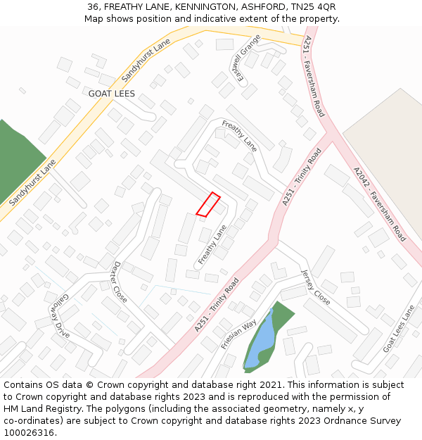 36, FREATHY LANE, KENNINGTON, ASHFORD, TN25 4QR: Location map and indicative extent of plot