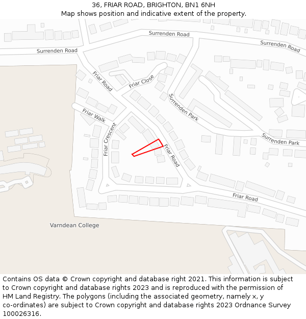 36, FRIAR ROAD, BRIGHTON, BN1 6NH: Location map and indicative extent of plot