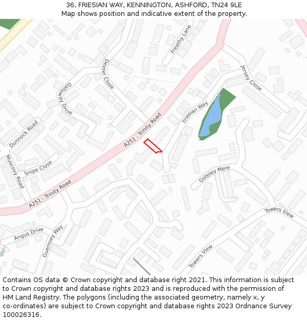 36, FRIESIAN WAY, KENNINGTON, ASHFORD, TN24 9LE: Location map and indicative extent of plot