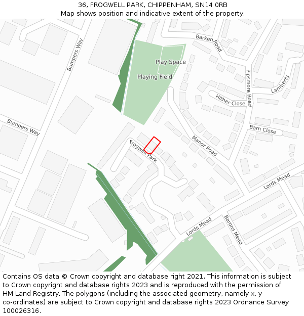 36, FROGWELL PARK, CHIPPENHAM, SN14 0RB: Location map and indicative extent of plot