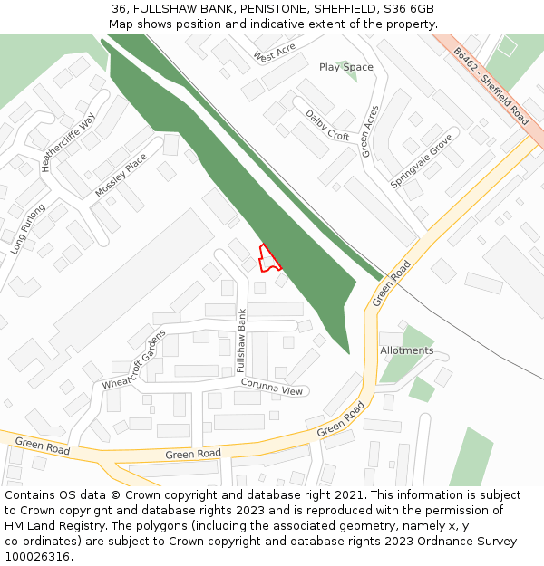 36, FULLSHAW BANK, PENISTONE, SHEFFIELD, S36 6GB: Location map and indicative extent of plot