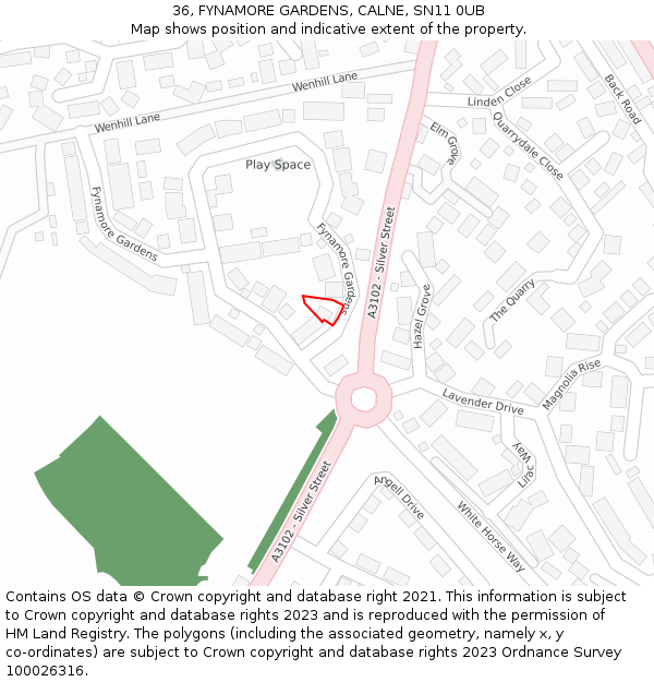 36, FYNAMORE GARDENS, CALNE, SN11 0UB: Location map and indicative extent of plot