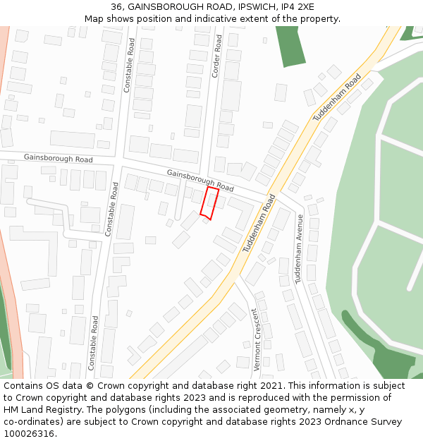 36, GAINSBOROUGH ROAD, IPSWICH, IP4 2XE: Location map and indicative extent of plot